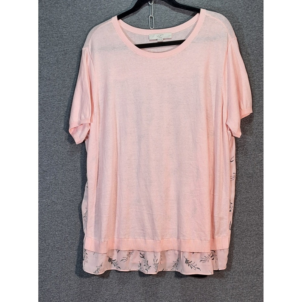 Loft Plus Pink Mixed Media Floral Back Short Sleeve Sweater Top 16/18 493637 - Picture 6 of 8